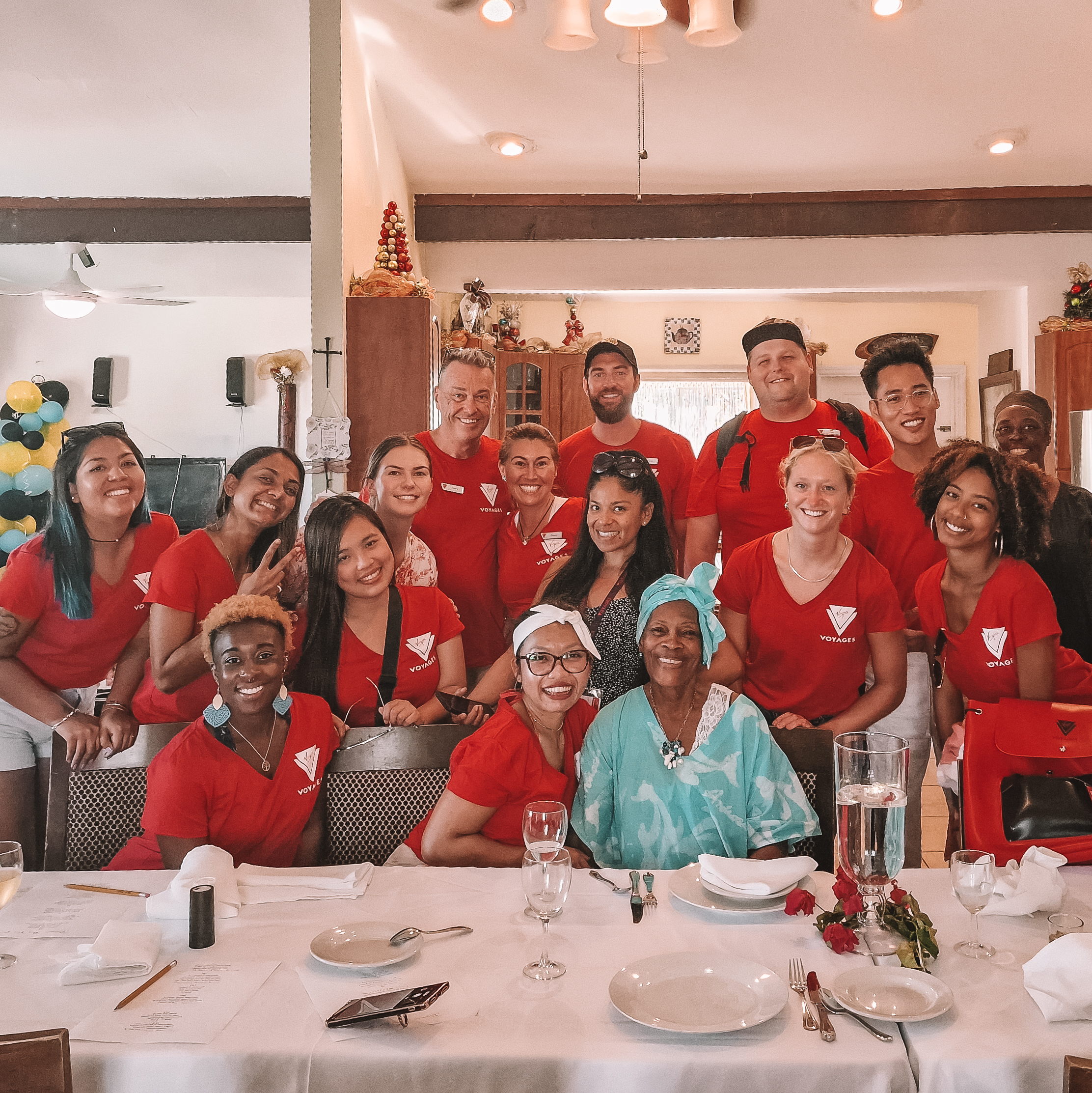 A cruise ship crew team together